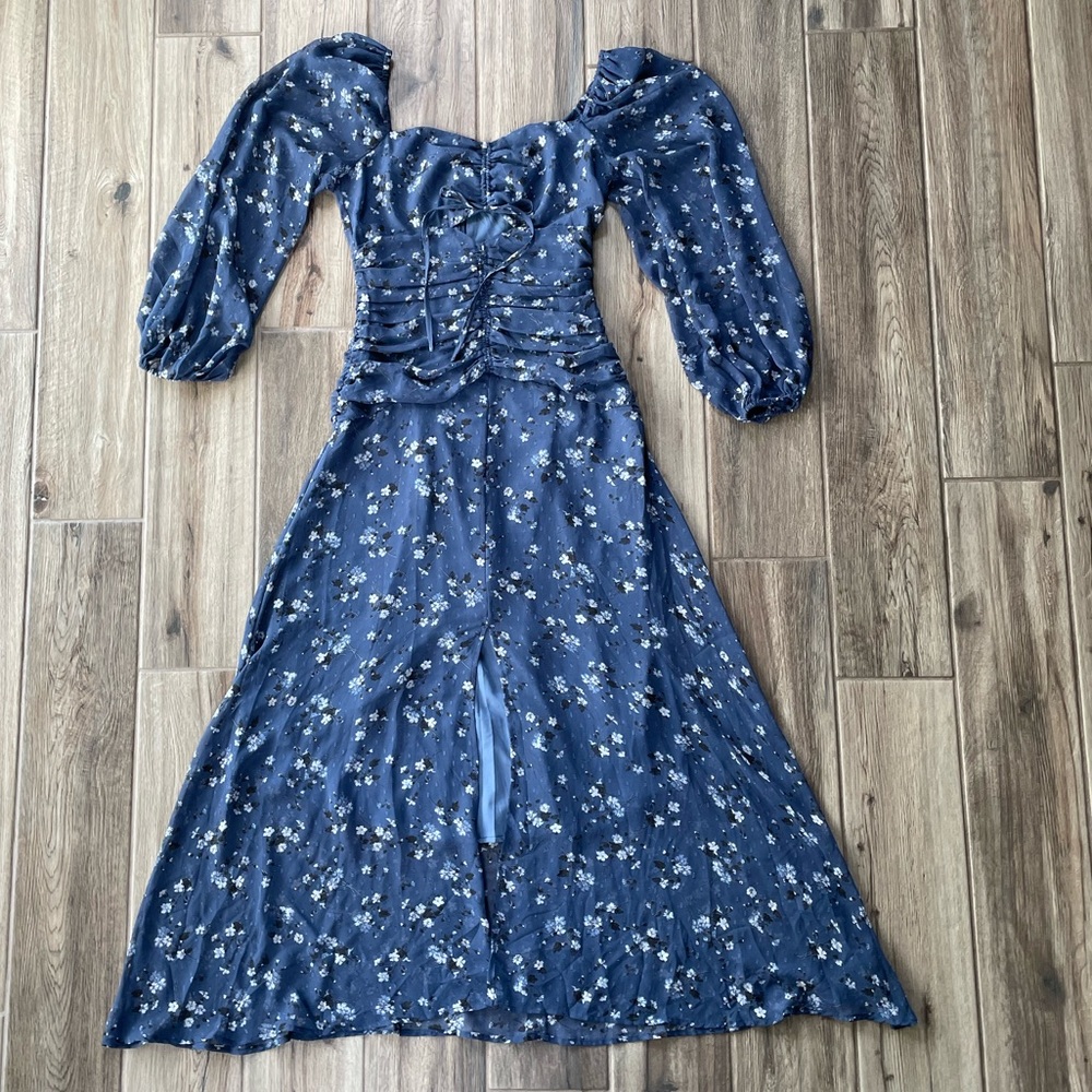 Astr Blue Floral Long Sleeve Maxi Dress
